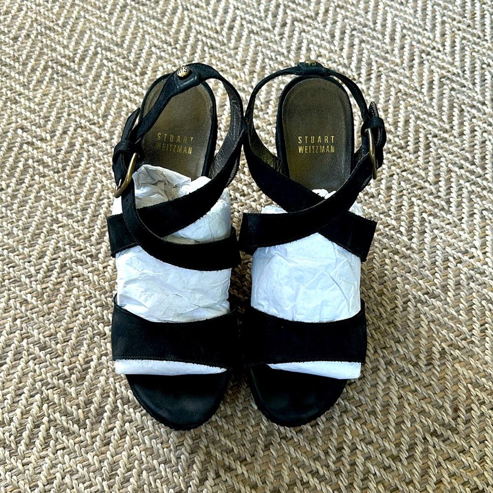 Stuart Weitzman Leather & Jute Black Espadrilles